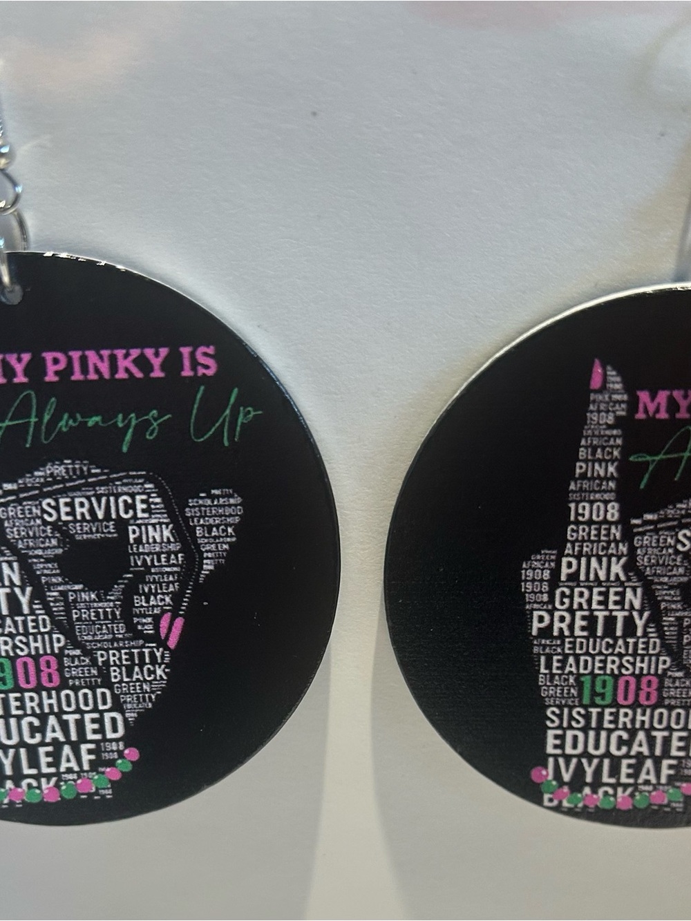 Black Statement Round Earrings with Pink & Green Accents
